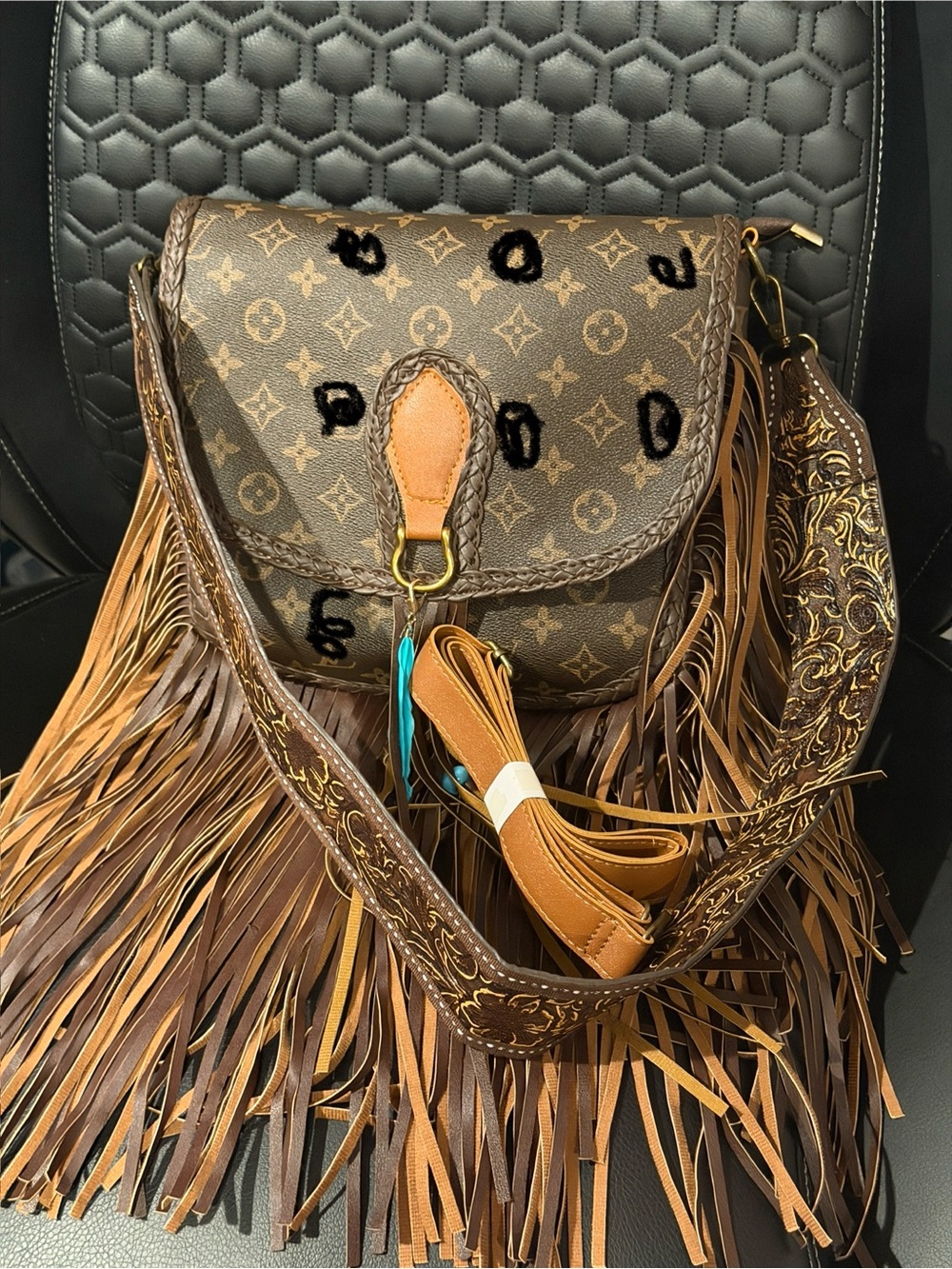 Monogram Fringe Crossbody Bag in Brown